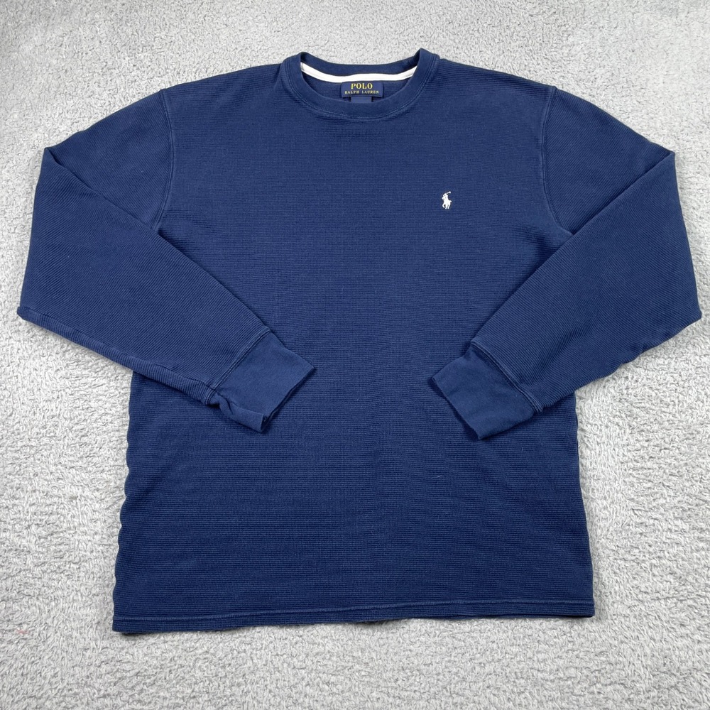 Polo Ralph Lauren Waffle Knit Thermal Mens 1XLT Navy Blue Long Sleeve Pony Logo